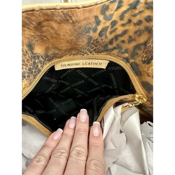 Plinio Visona, Yellow Leather Tote, Large, magnetic closure cheetah Print Inside - Picture 10 of 15